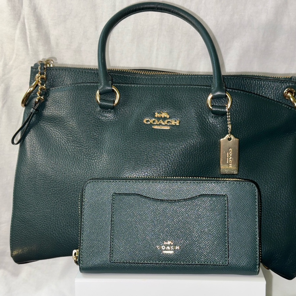 Coach Green Leather Satchel with Gold Hardware